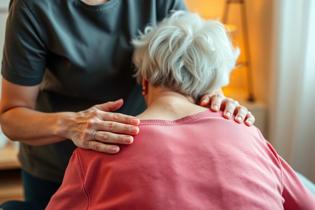 Delikatny masaż relaksacyjny wykonywany u osoby starszej