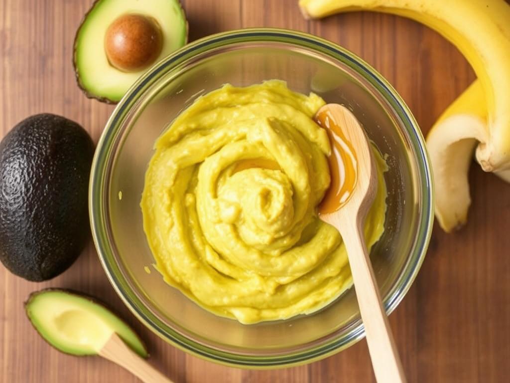 Domowa maska do włosów z awokado i banana w misce