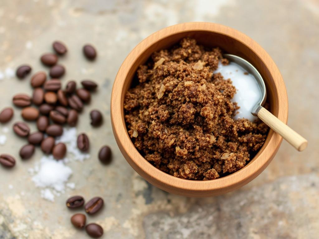 Domowy peeling do ciała z kawą i cukrem w miseczce