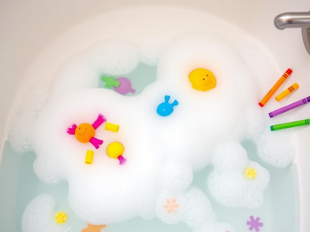 Kolorowa kąpiel z pianą i zabawkami dla dzieci