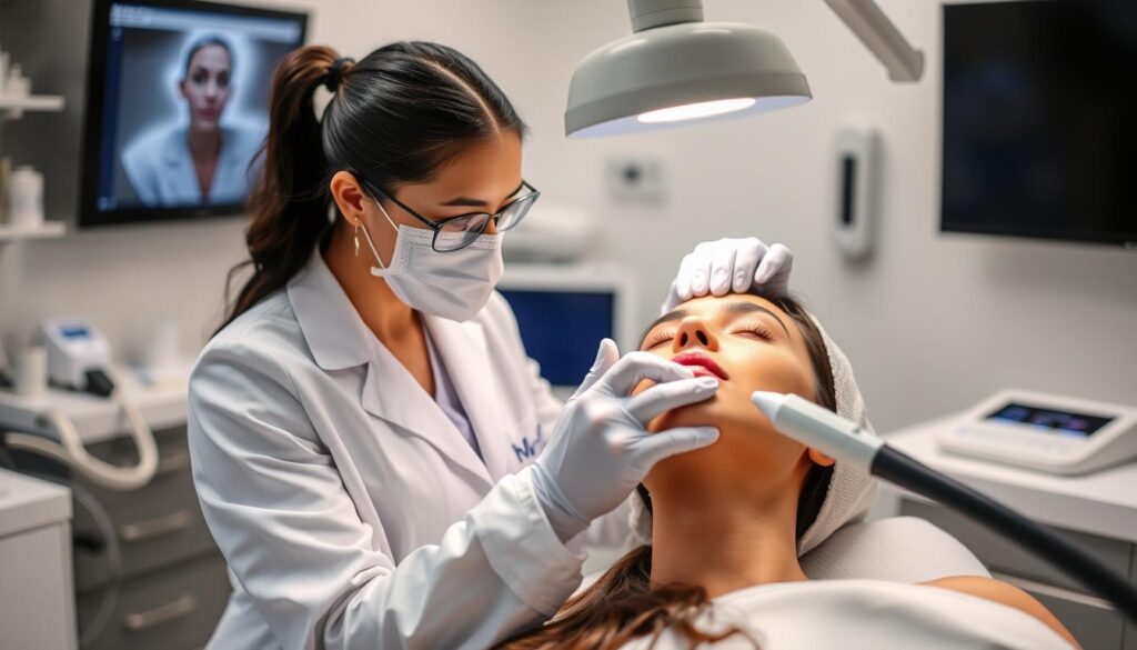 Kosmetolog wykonujący zabieg z użyciem specjalistycznego sprzętu - Zarobki w beauty: Ile zarabia kosmetyczka i masażysta? Kosmetolog wykonujący zabieg z użyciem specjalistycznego sprzętu - Zarobki w beauty: Ile zarabia kosmetyczka i masażysta?