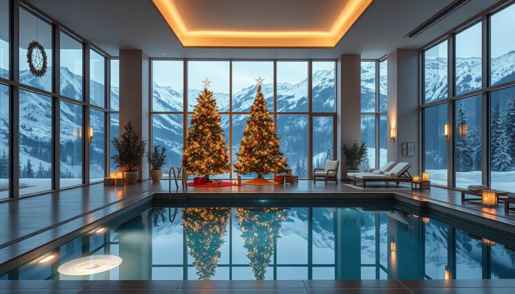Luksusowy hotel SPA z basenem i dekoracjami świątecznymi, idealne miejsce na relaksujące święta Bożego Narodzenia