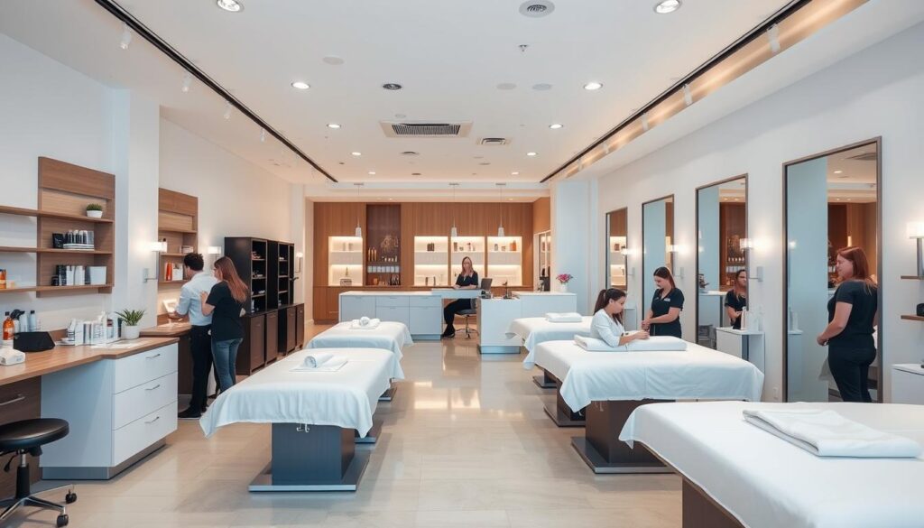 Nowoczesny salon beauty oferujący usługi kosmetyczne i masaże - Zarobki w beauty: Ile zarabia kosmetyczka i masażysta? Nowoczesny salon beauty oferujący usługi kosmetyczne i masaże - Zarobki w beauty: Ile zarabia kosmetyczka i masażysta?