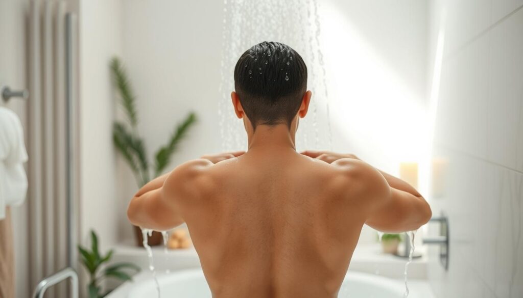 Przygotowanie do masażu balijskiego - osoba biorąca prysznic przed zabiegiem