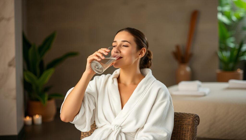 Zalecenia po masażu balijskim - osoba pijąca wodę po zabiegu