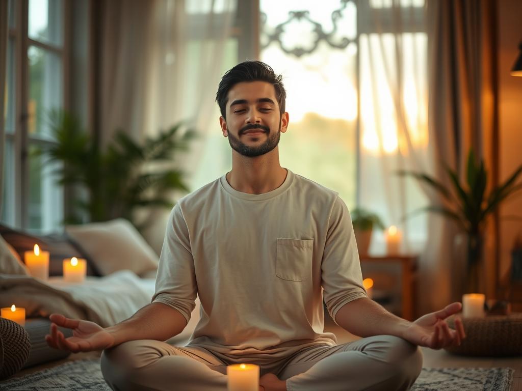 Korzyści z wieczornego relaksu - osoba medytująca w przytulnym wnętrzu
