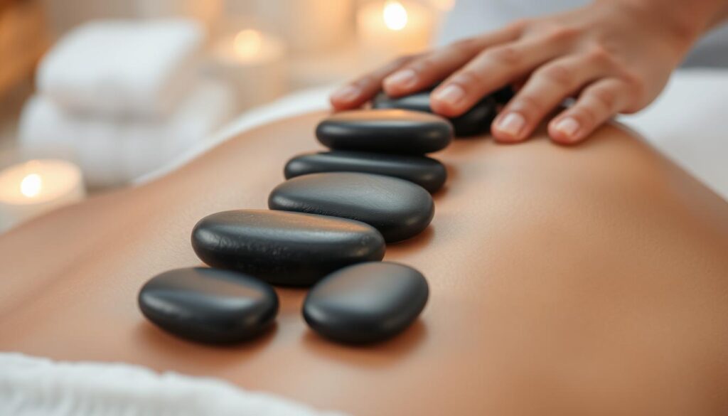 Masaż gorącymi kamieniami wykonywany na plecach - widoczne efekty rozluźnienia mięśni