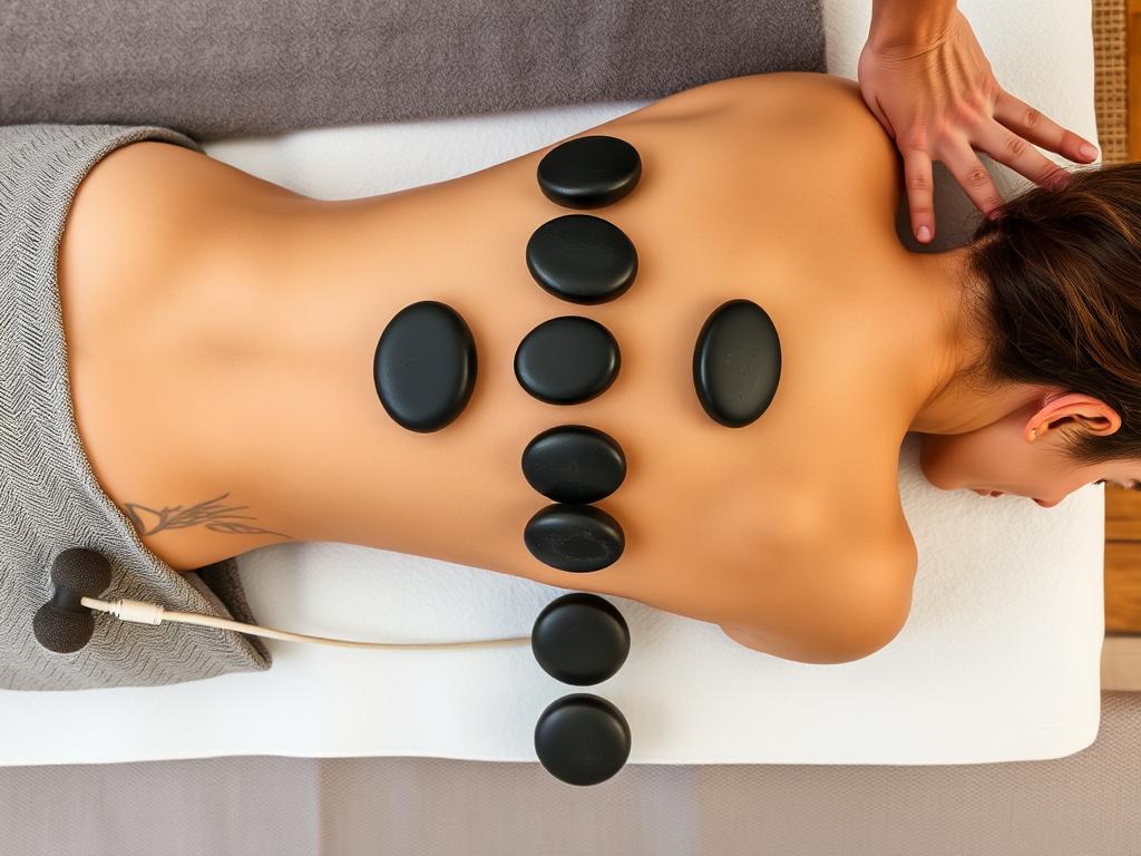 Masaż pleców gorącymi kamieniami - układ kamieni na plecach