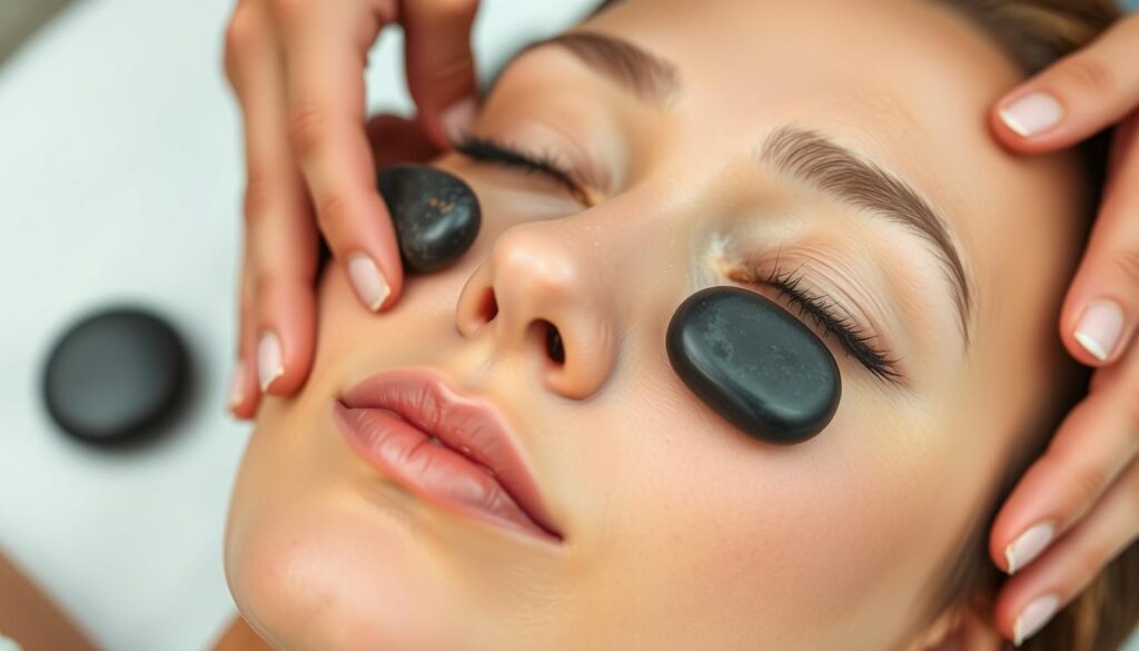 Masaż twarzy gorącymi kamieniami - technika wykonania na policzkach i czole