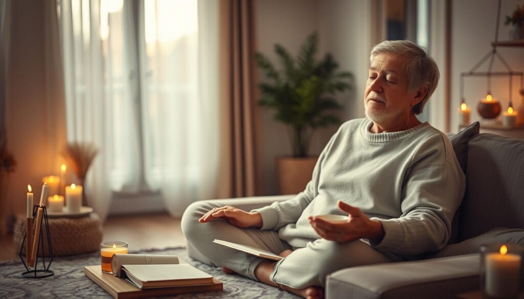 Osoba praktykująca wieczorny rytuał relaksacyjny