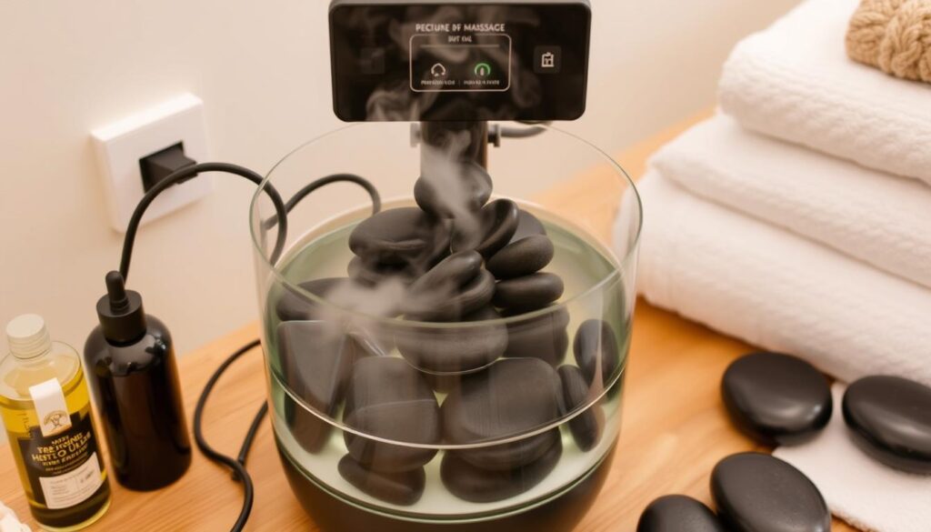 Przygotowanie do masażu gorącymi kamieniami - podgrzewanie kamieni w specjalnym urządzeniu