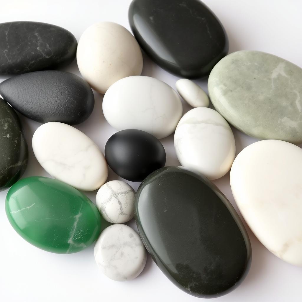 Różne rodzaje kamieni do masażu gorącymi kamieniami - bazaltowe, marmurowe i nefrytowe